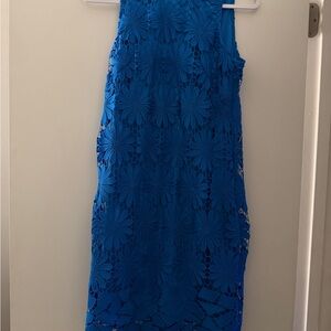 London Times Blue Floral Lace Shift Dress Size 6 Elegant Occasion Dress
